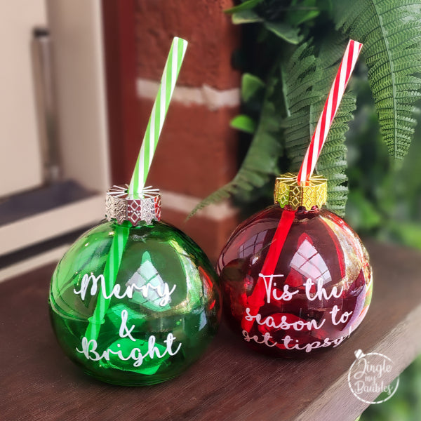 Glass Drinking Bauble with Straw